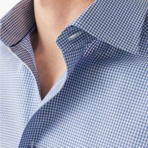 Eton Slim Blue and White Checkered Dress Shirt Cotton  Sz L   41 / 16
